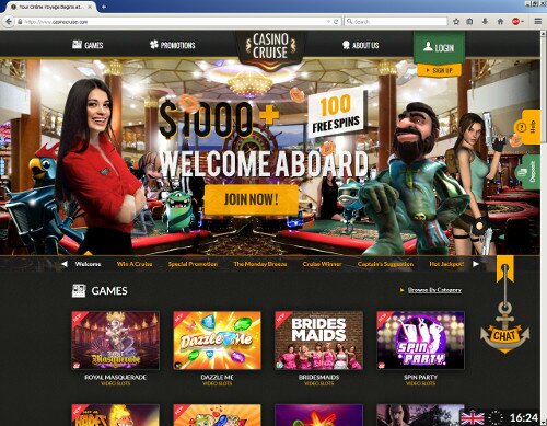 A screenshot of Casino Cruise's home page.